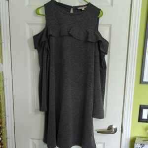 Gray Cold Shoulder Sundress with Ruffled Detail